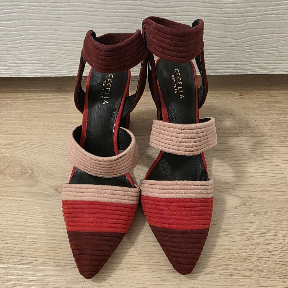 Anthropologie Cecelia New York Red Suede Colorblock Roxanne Heels - Picture 5 of 9